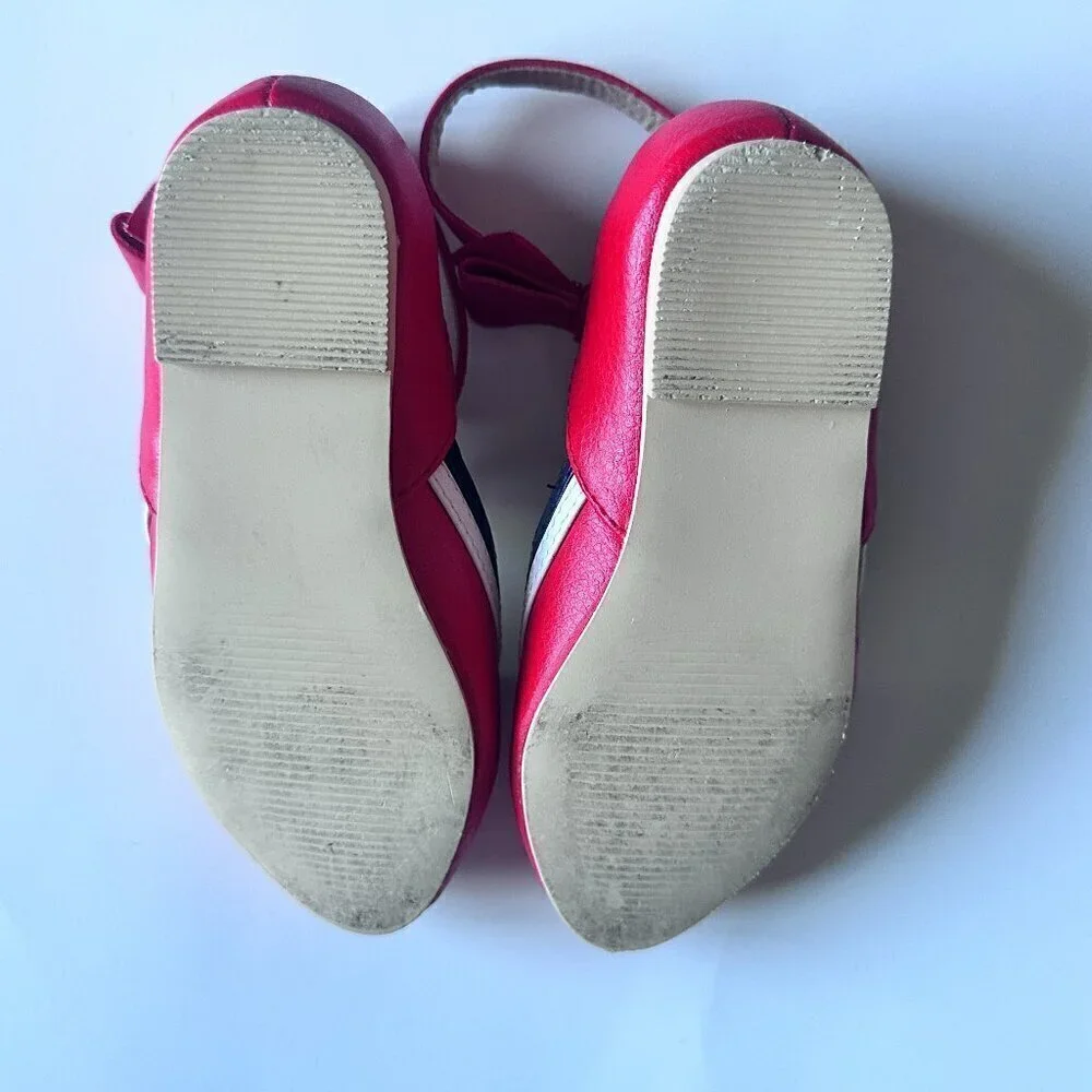 Janie and Jack Girl's Pieced Ballet Flat. Red, white, Navy Blue. Size - 7